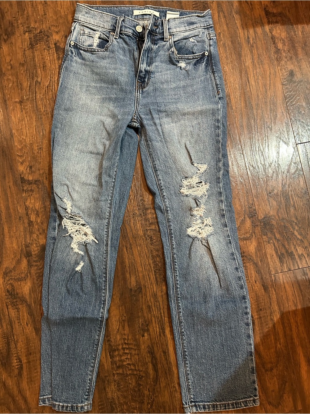 eunina Distressed Straight-Leg Blue Jeans